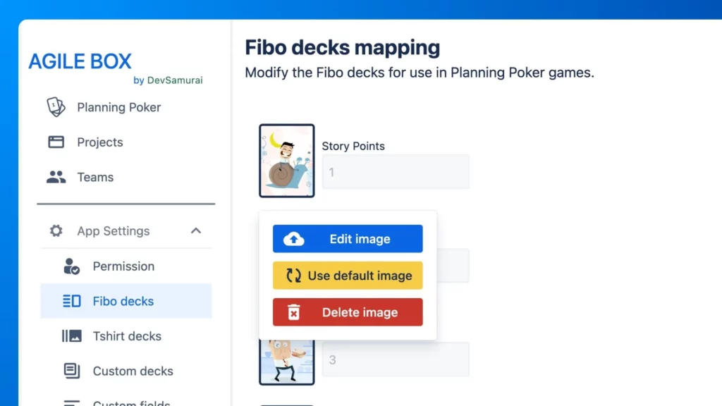 Fibonacci deck cards setting for Admin